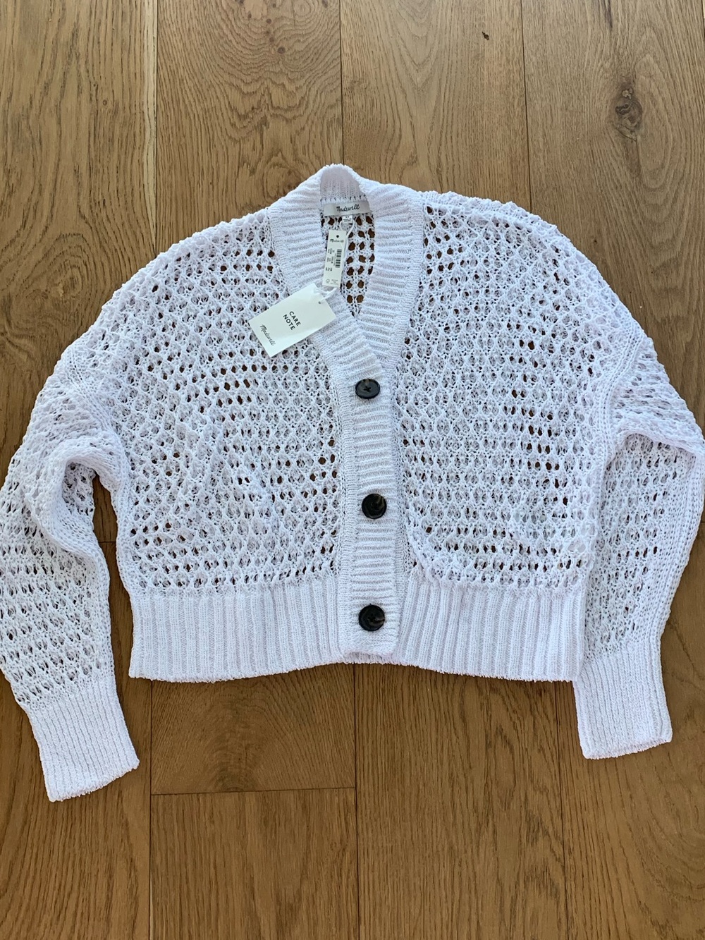 Madewell White Open-Stitch Cropped Button Cardigan